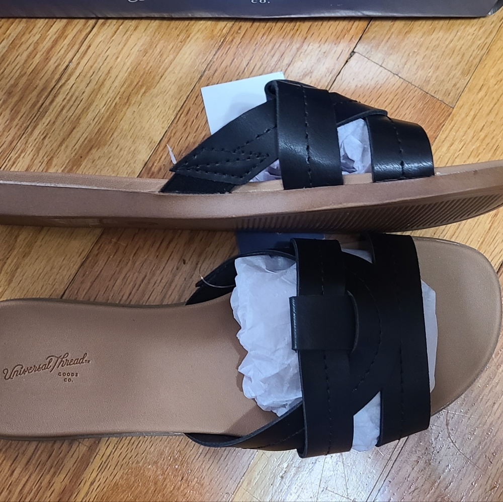Black slip on sandals, universal thread